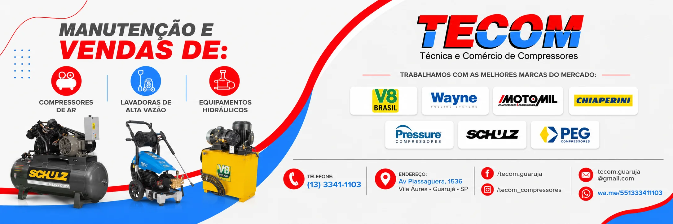 TECOM manutenção e vendas de compressores, lavadoras de alta vazão e equipamentos hidráulicos em Guarujá